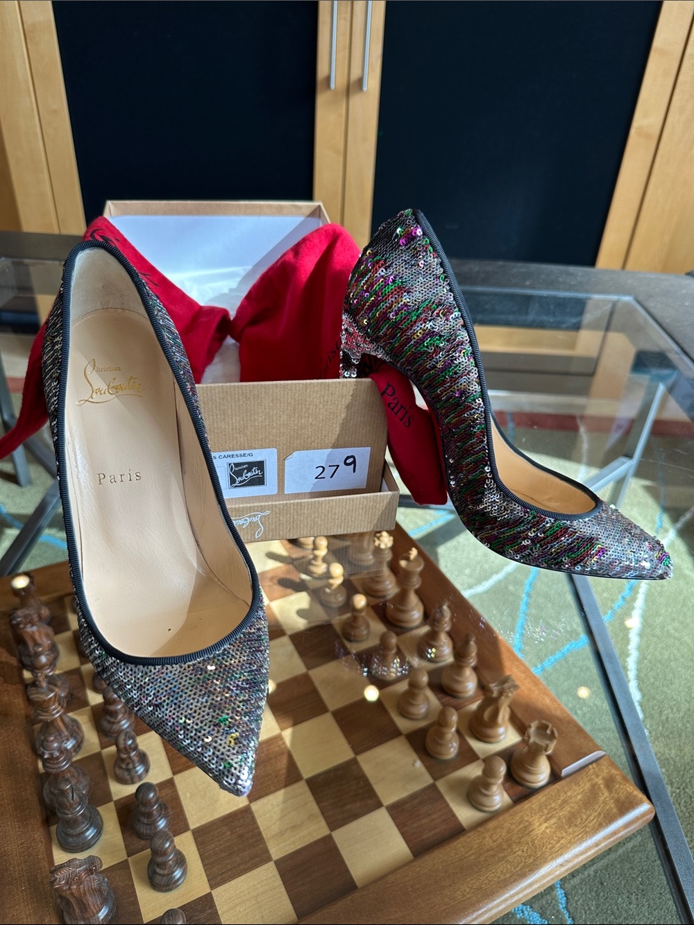 Christian Louboutin Multicolor Sequin Pointed-Toe Pumps with Red Soles